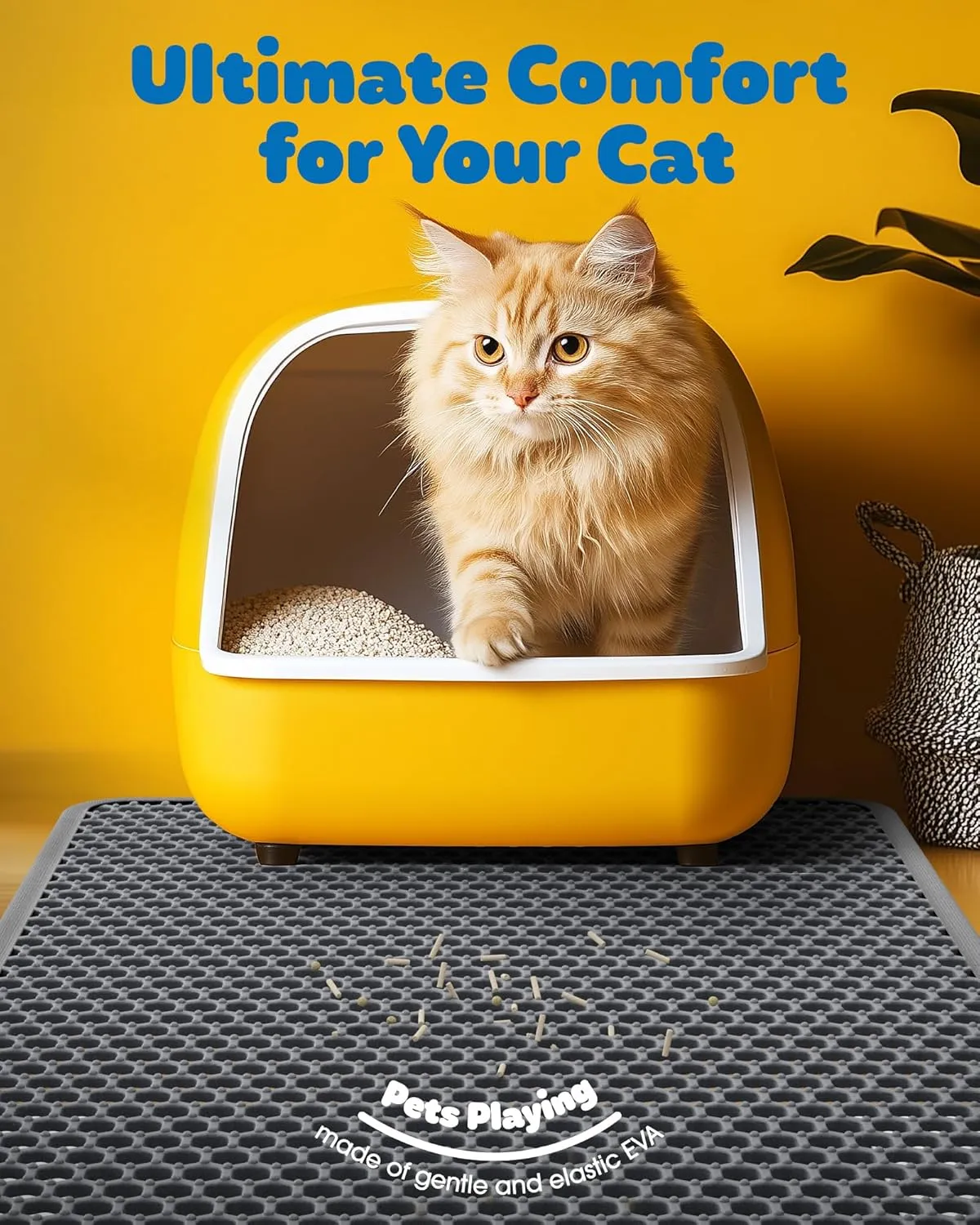 Cat Litter Mat - 46'' x 35'' Small Litter Trapping Mat, Easy to Clean Litter Box Mat, Waterproof, Urine-Proof, Non-Slip Kitty Litter Mats for Floor, Grey