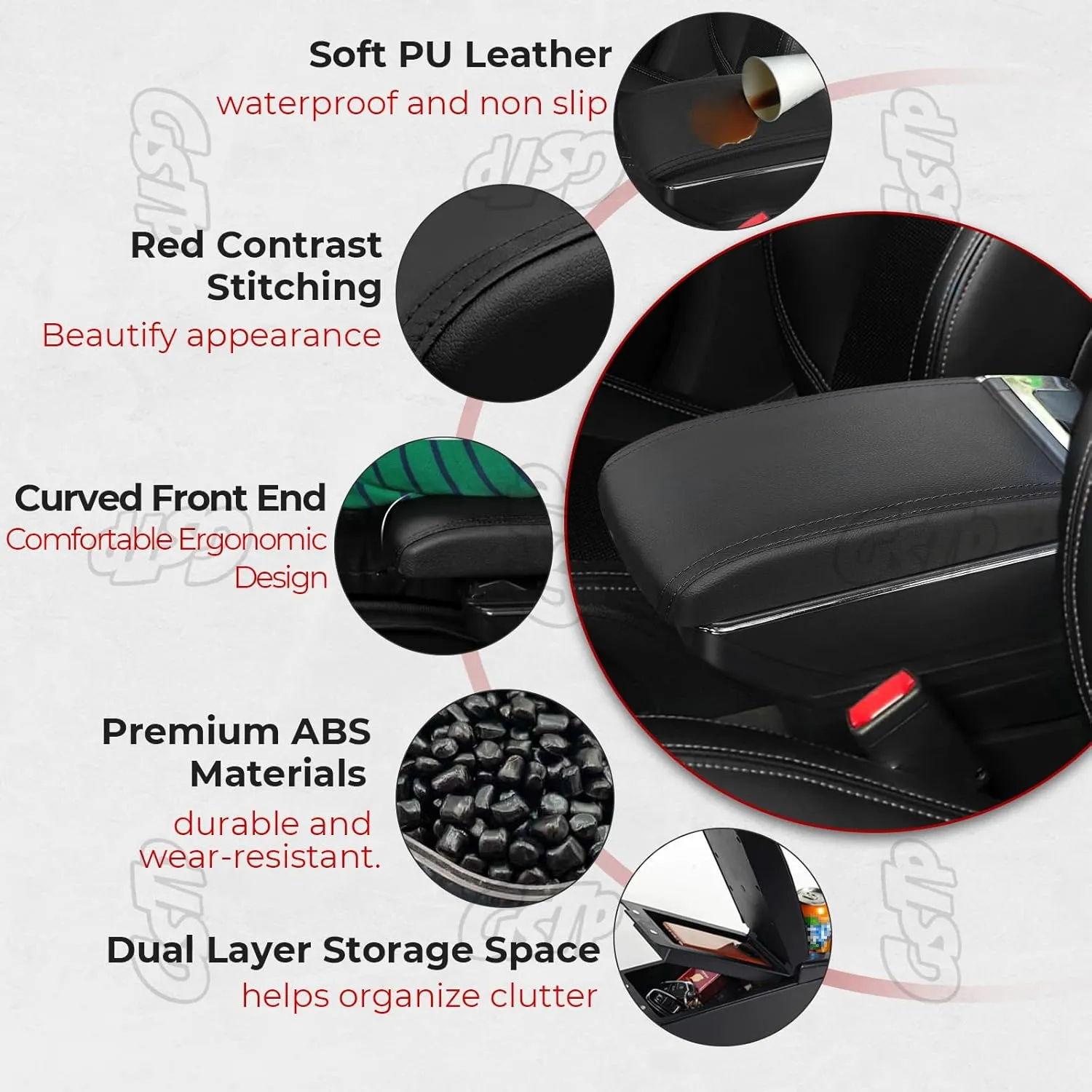Center Console Armrest Compatible with Nissan Kicks 2016 2017 2018 2019 2020 2021 with 7 USB Port Cup Holder Double Layer Organizer Storage Box (All Black)