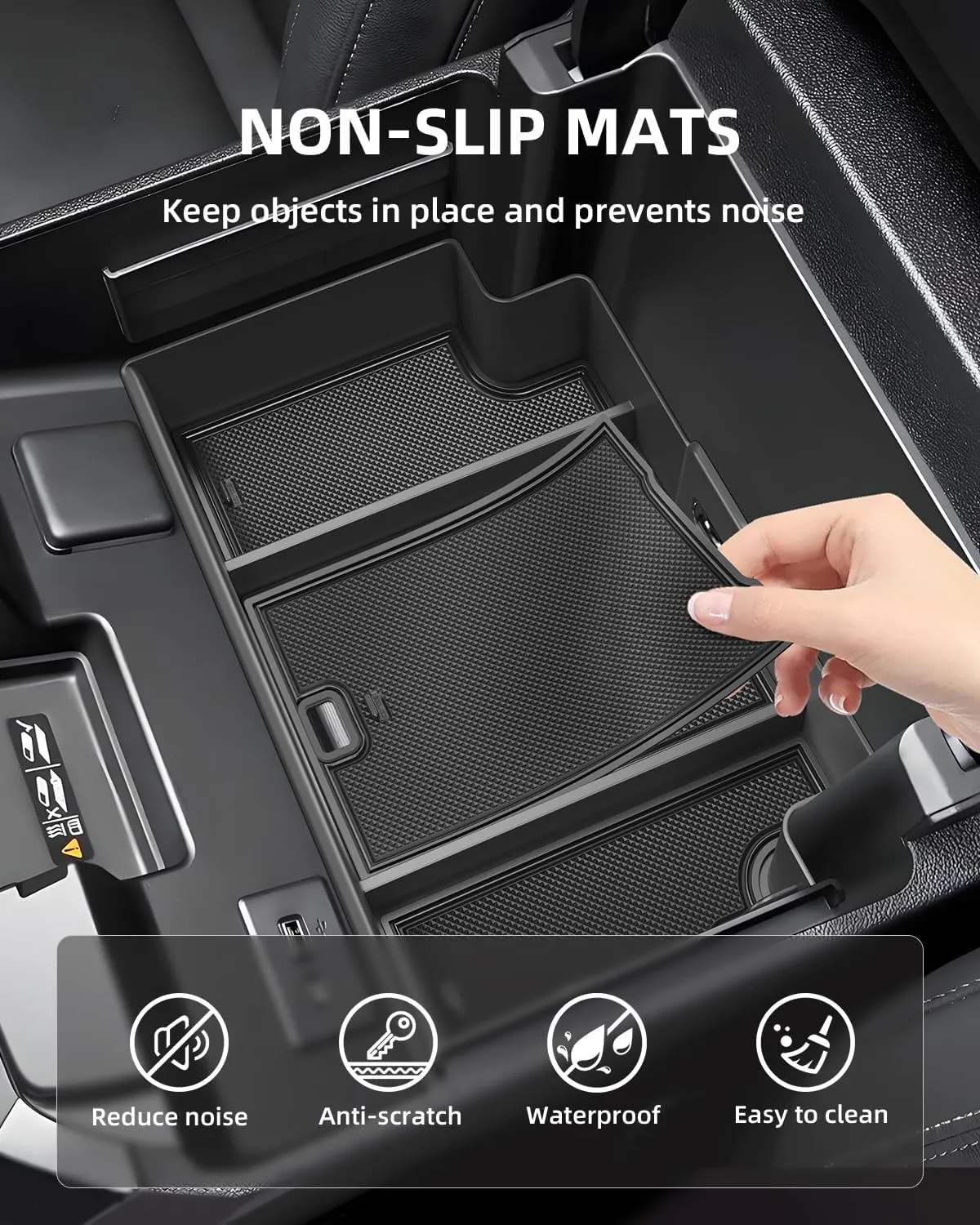 Center Console Organizer for 2023-2025 Chevy Silverado/GMC Sierra 1500 (Full Console w/Bucket Seats ONLY), ABS Armrest Storage Box, Middle Console Tray Organizer, Black