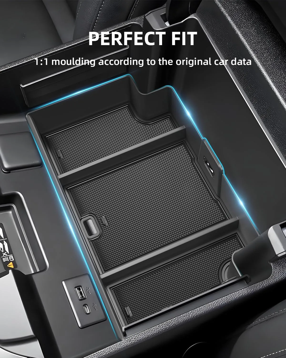 Center Console Organizer for 2023-2025 Chevy Silverado/GMC Sierra 1500 (Full Console w/Bucket Seats ONLY), ABS Armrest Storage Box, Middle Console Tray Organizer, Black