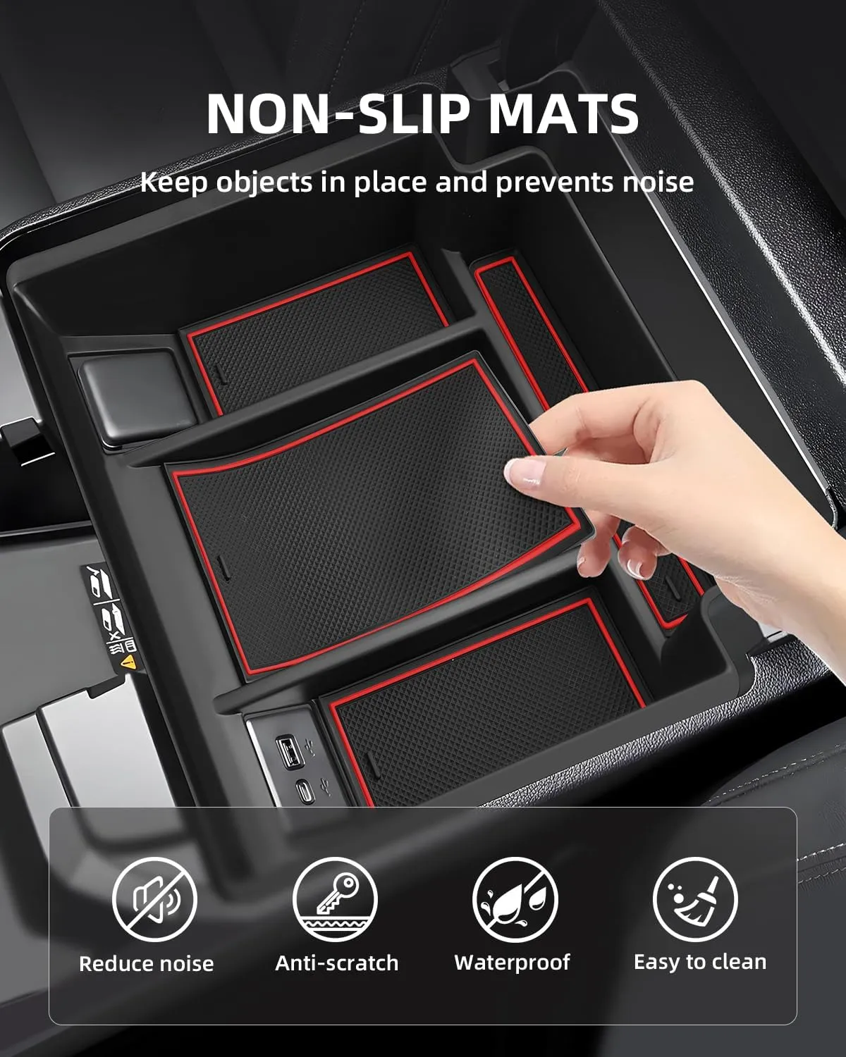 Center Console Organizer for 2023-2025 Chevy Silverado/GMC Sierra 1500 (Full Console w/Bucket Seats ONLY), ABS Armrest Storage Box, Middle Console Tray Organizer, Red