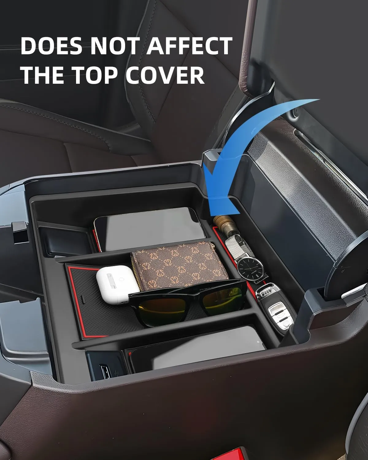 Center Console Organizer for 2023-2025 Chevy Silverado/GMC Sierra 1500 (Full Console w/Bucket Seats ONLY), ABS Armrest Storage Box, Middle Console Tray Organizer, Red