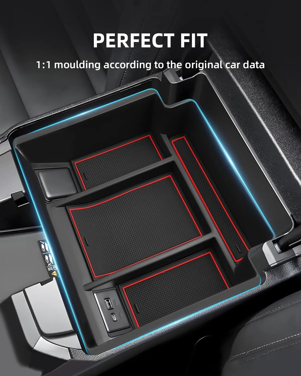 Center Console Organizer for 2023-2025 Chevy Silverado/GMC Sierra 1500 (Full Console w/Bucket Seats ONLY), ABS Armrest Storage Box, Middle Console Tray Organizer, Red