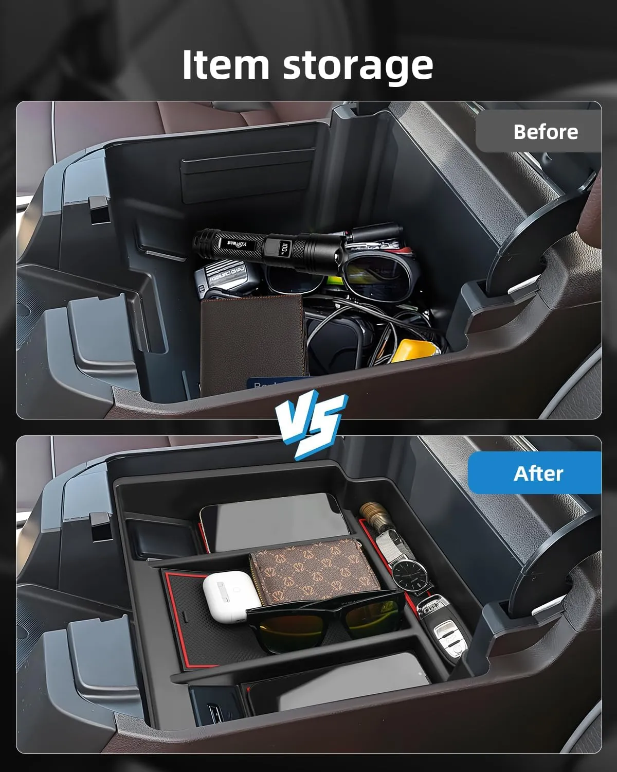 Center Console Organizer for 2023-2025 Chevy Silverado/GMC Sierra 1500 (Full Console w/Bucket Seats ONLY), ABS Armrest Storage Box, Middle Console Tray Organizer, Red