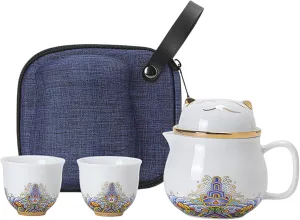 Ceramic Set Tea Strainer Set | Portable Ceramic Tea Cup Set | Shockproof Tea Set, Porcelain Tea Cups with T Strainer