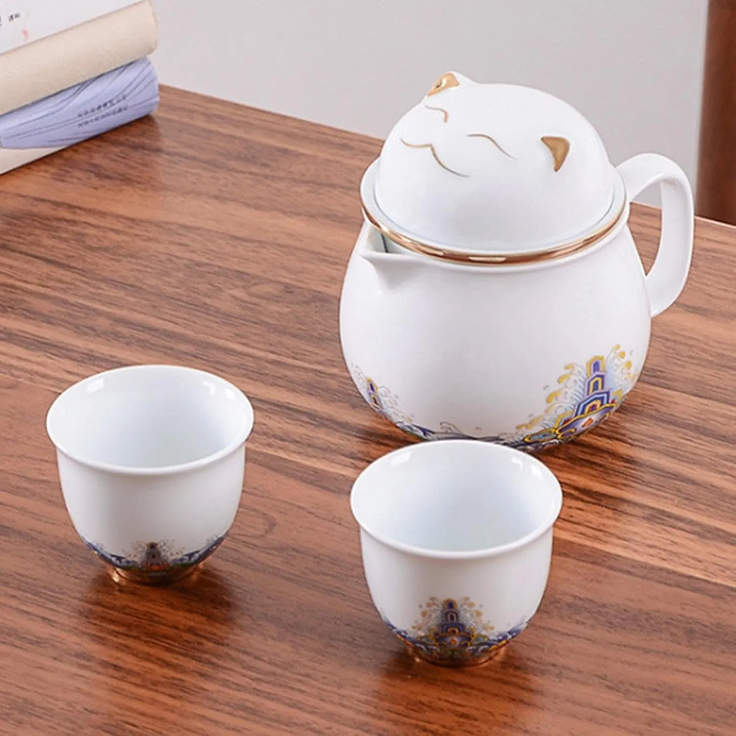 Ceramic Set Tea Strainer Set | Portable Ceramic Tea Cup Set | Shockproof Tea Set, Porcelain Tea Cups with T Strainer