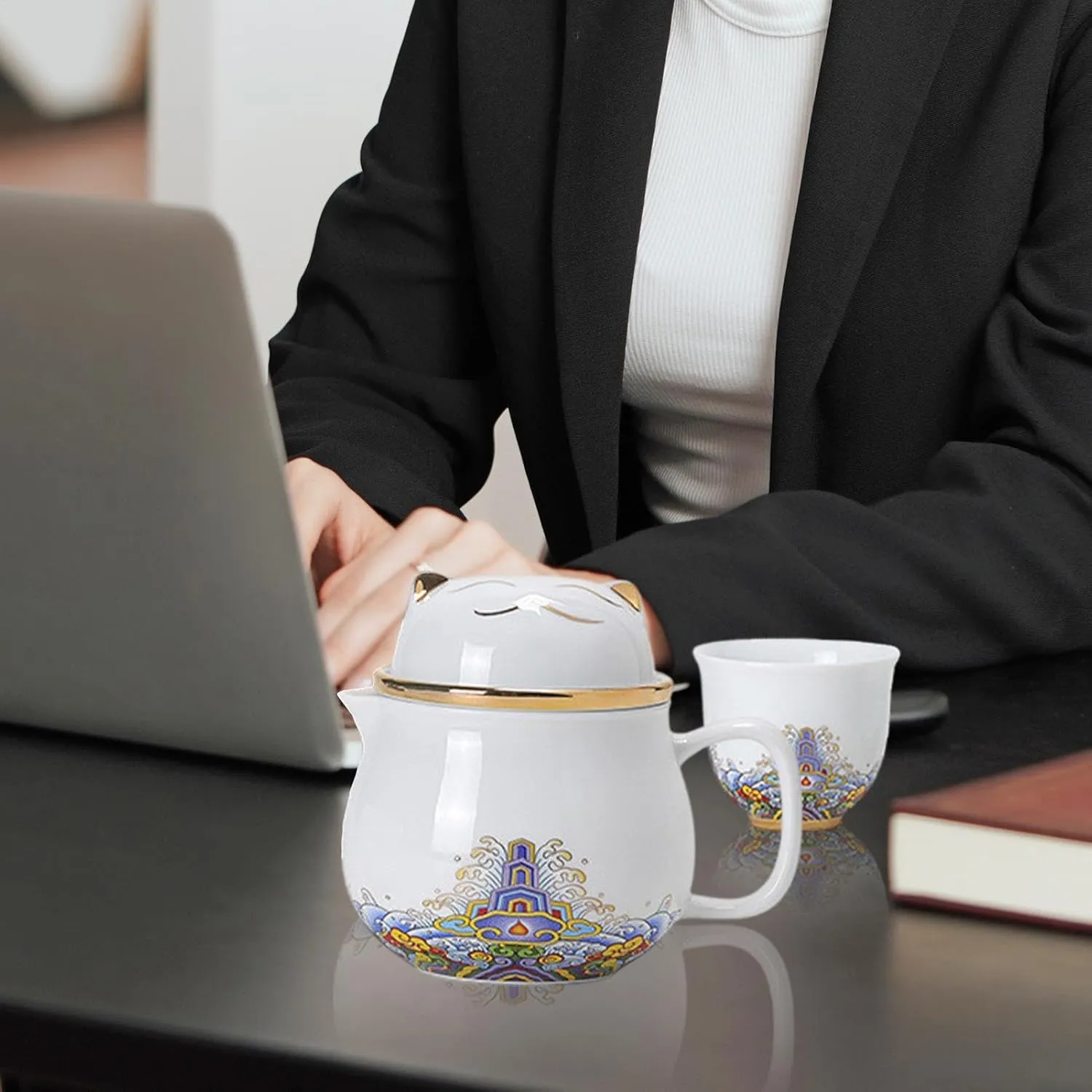 Ceramic Set Tea Strainer Set | Portable Ceramic Tea Cup Set | Shockproof Tea Set, Porcelain Tea Cups with T Strainer