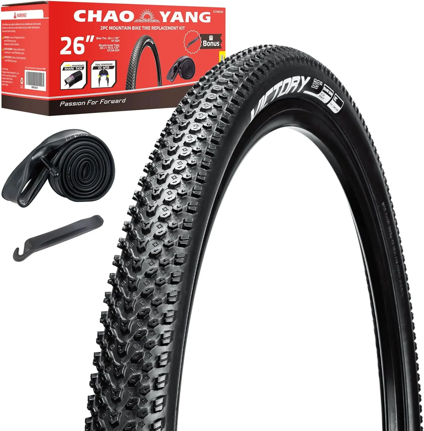 Chao YANG Mountain Bike Tire Replacement Kit, 26’’×1.95, Dual Compound 2C-MTB Tires, Featured with Double Tread Puncture Protection, for On or Off Road Use, 1-Pack
