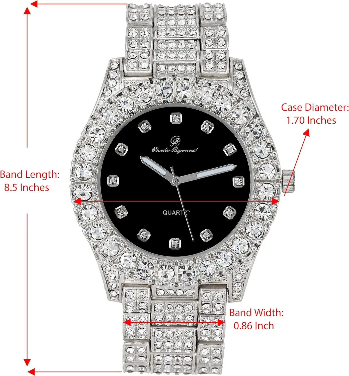 Charles Raymond Bling-ed Out Round Metal Mens Color on Blast Watch with Diamond Time Indicators - Ice on Fire!!! - ST10327DxxS