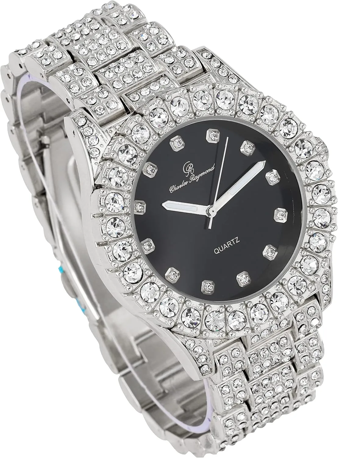 Charles Raymond Bling-ed Out Round Metal Mens Color on Blast Watch with Diamond Time Indicators - Ice on Fire!!! - ST10327DxxS