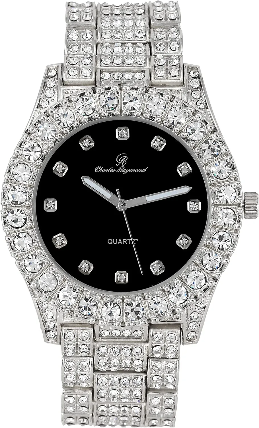 Charles Raymond Bling-ed Out Round Metal Mens Color on Blast Watch with Diamond Time Indicators - Ice on Fire!!! - ST10327DxxS