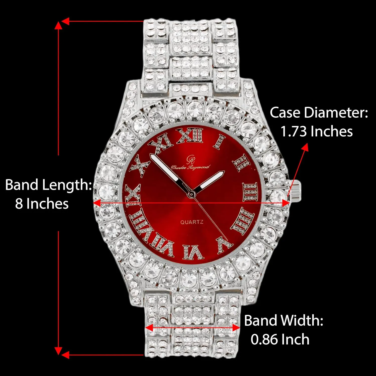 Charles Raymond Mens Big Rocks with Roman Numerals Fully Iced Out Colorful Dial Watch - ST10327 RN Single