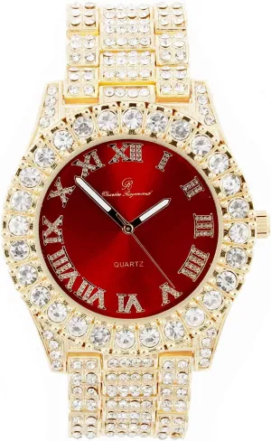 Charles Raymond Mens Big Rocks with Roman Numerals Fully Iced Out Colorful Dial Watch - ST10327 RN Single