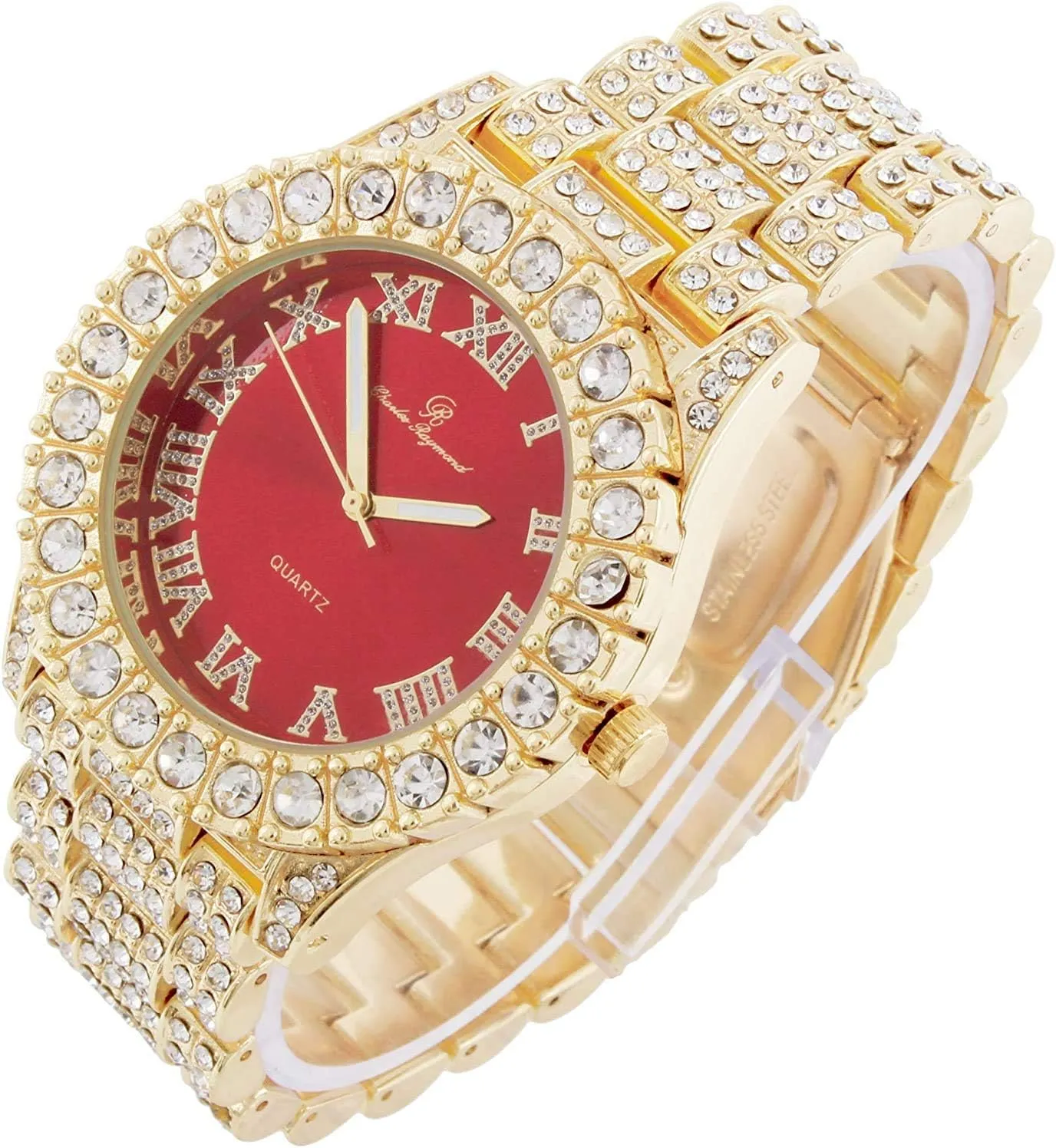 Charles Raymond Mens Big Rocks with Roman Numerals Fully Iced Out Colorful Dial Watch - ST10327 RN Single