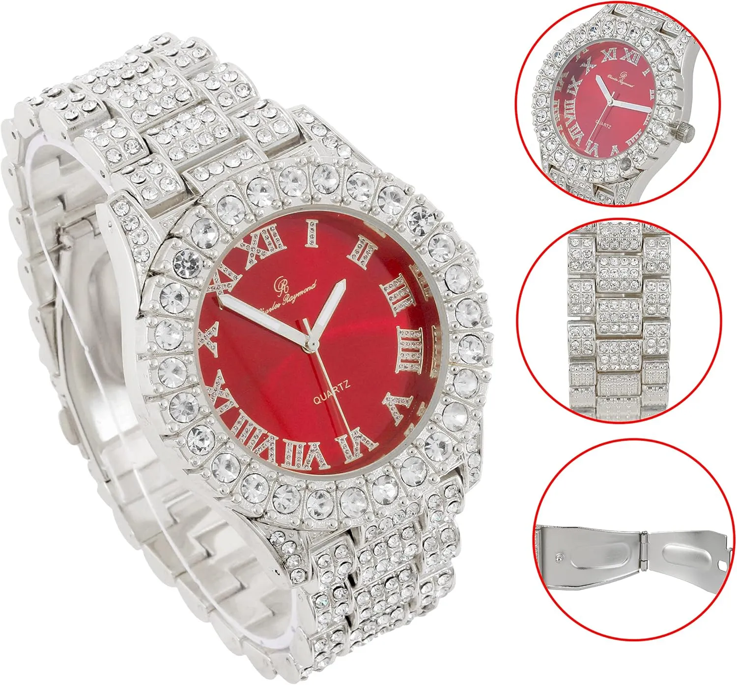 Charles Raymond Mens Big Rocks with Roman Numerals Fully Iced Out Colorful Dial Watch - ST10327 RN Single