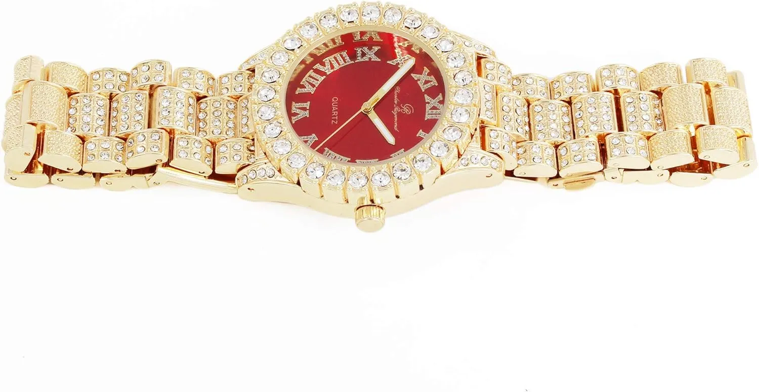 Charles Raymond Mens Big Rocks with Roman Numerals Fully Iced Out Colorful Dial Watch - ST10327 RN Single