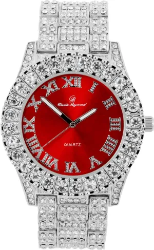 Charles Raymond Mens Big Rocks with Roman Numerals Fully Iced Out Colorful Dial Watch - ST10327 RN Single