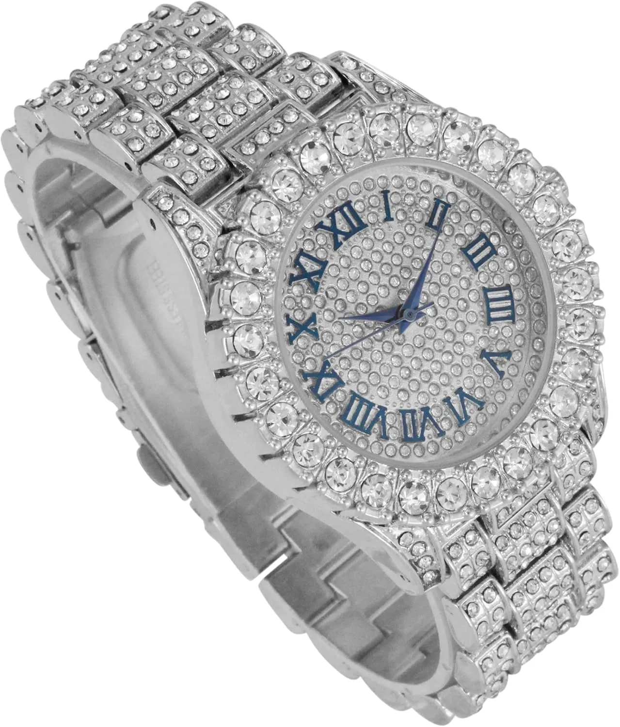 Charles Raymond Women's Big Rocks Bezel Colored Dial with Roman Numerals Fully Iced Out Watch - ST10327LA
