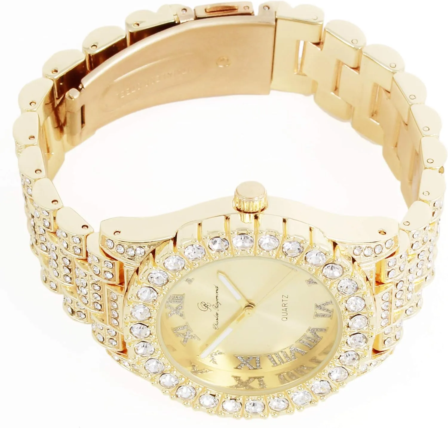 Charles Raymond Women's Big Rocks Bezel Colored Dial with Roman Numerals Fully Iced Out Watch - ST10327LA