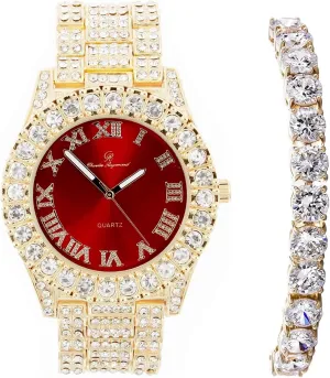 Charles Raymond Women's Big Rocks Bezel Colored Dial with Roman Numerals Fully Iced Out Watch - ST10327LA