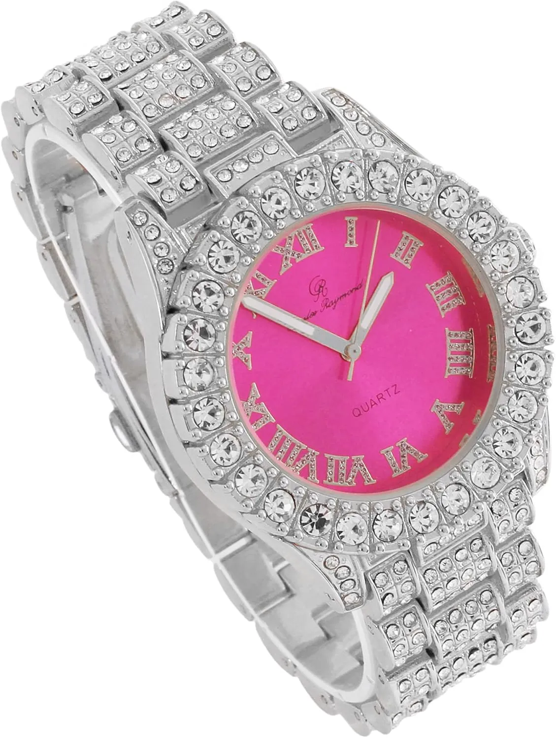 Charles Raymond Women's Big Rocks Bezel Colored Dial with Roman Numerals Fully Iced Out Watch - ST10327LA