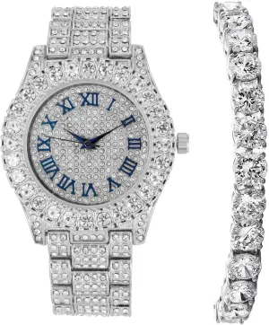 Charles Raymond Women's Big Rocks Bezel Colored Dial with Roman Numerals Fully Iced Out Watch - ST10327LA