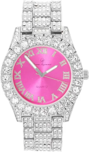 Charles Raymond Women's Big Rocks Bezel Colored Dial with Roman Numerals Fully Iced Out Watch - ST10327LA