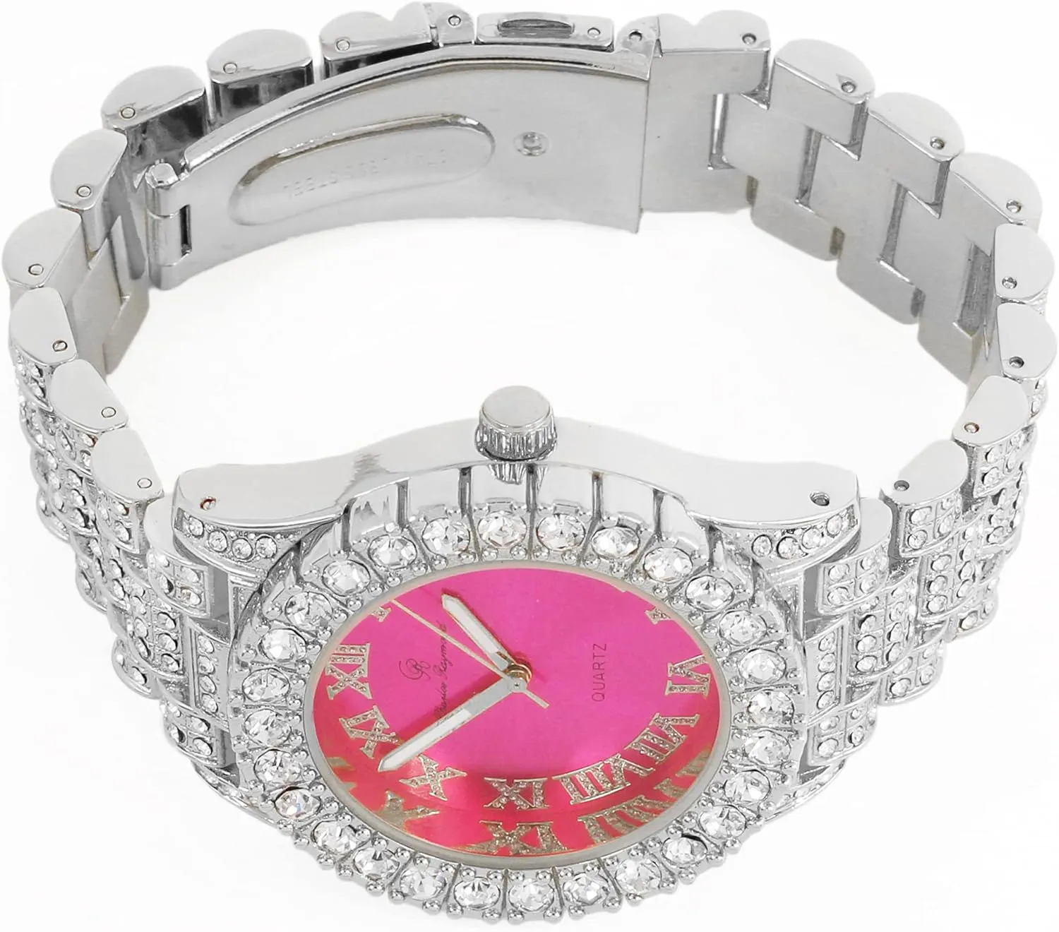 Charles Raymond Women's Big Rocks Bezel Colored Dial with Roman Numerals Fully Iced Out Watch - ST10327LA