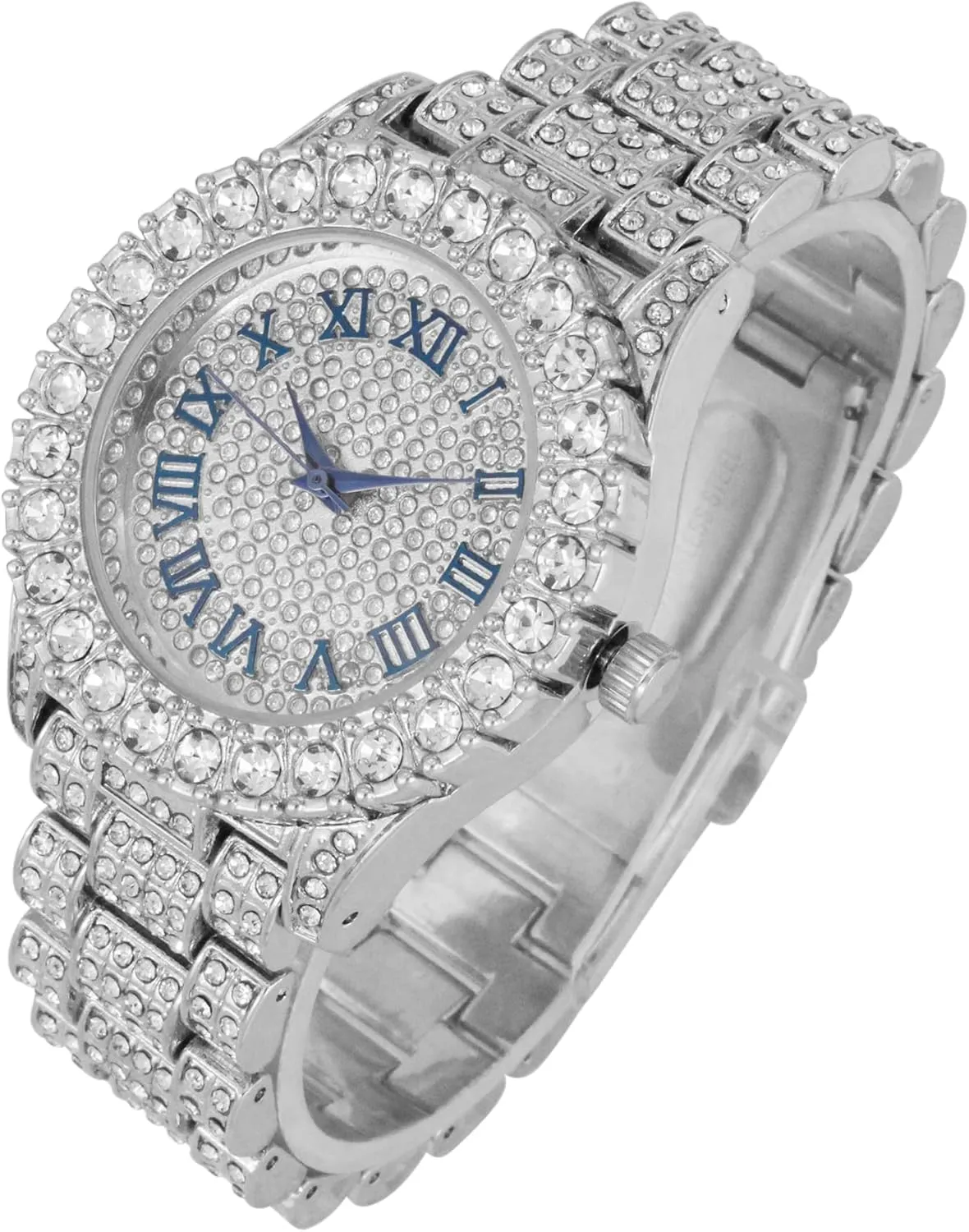 Charles Raymond Women's Big Rocks Bezel Colored Dial with Roman Numerals Fully Iced Out Watch - ST10327LA