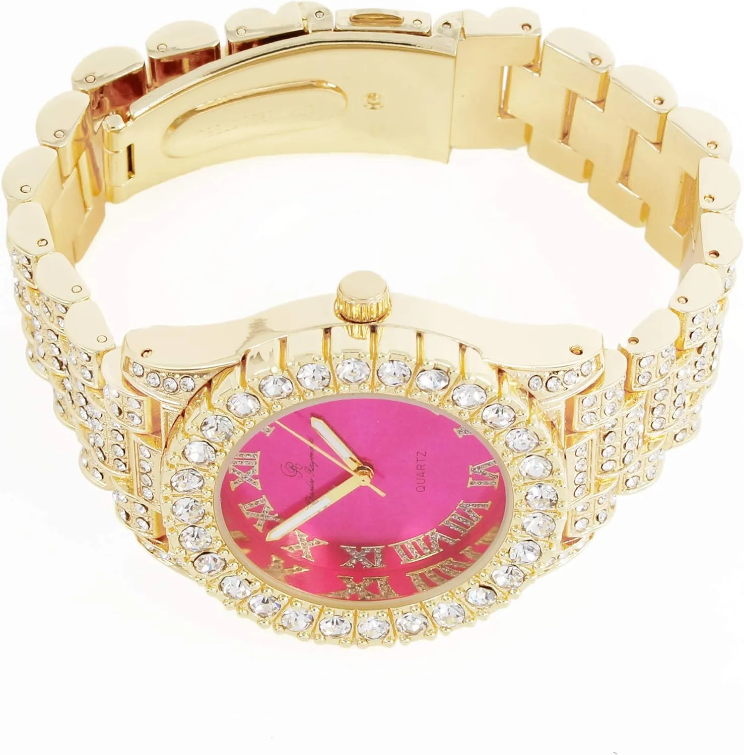 Charles Raymond Women's Big Rocks Bezel Colored Dial with Roman Numerals Fully Iced Out Watch - ST10327LA