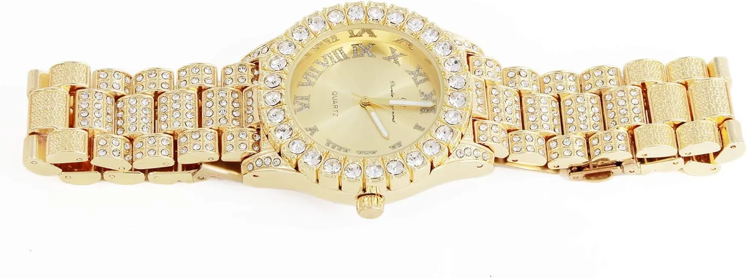 Charles Raymond Women's Big Rocks Bezel Colored Dial with Roman Numerals Fully Iced Out Watch - ST10327LA