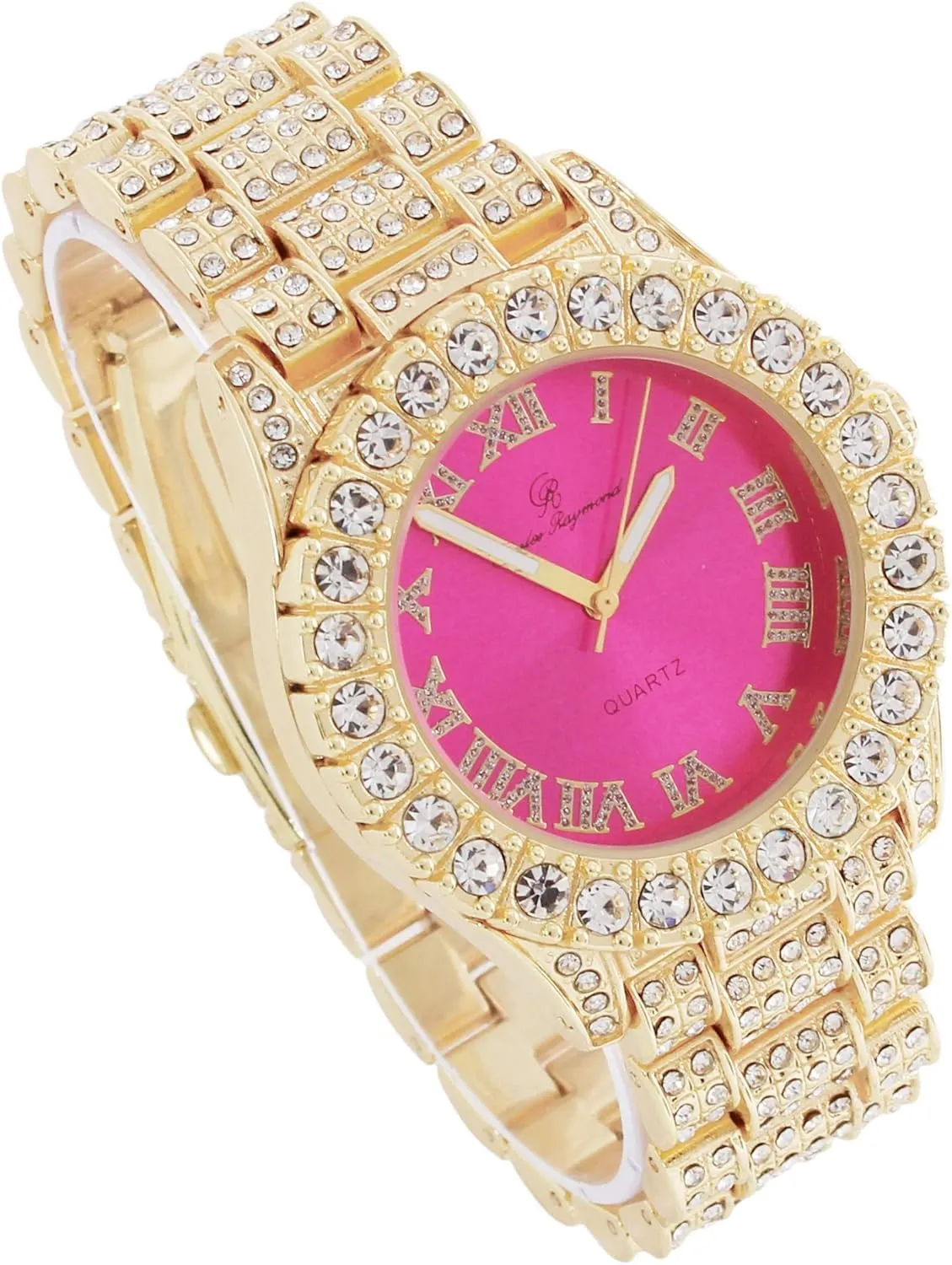 Charles Raymond Women's Big Rocks Bezel Colored Dial with Roman Numerals Fully Iced Out Watch - ST10327LA