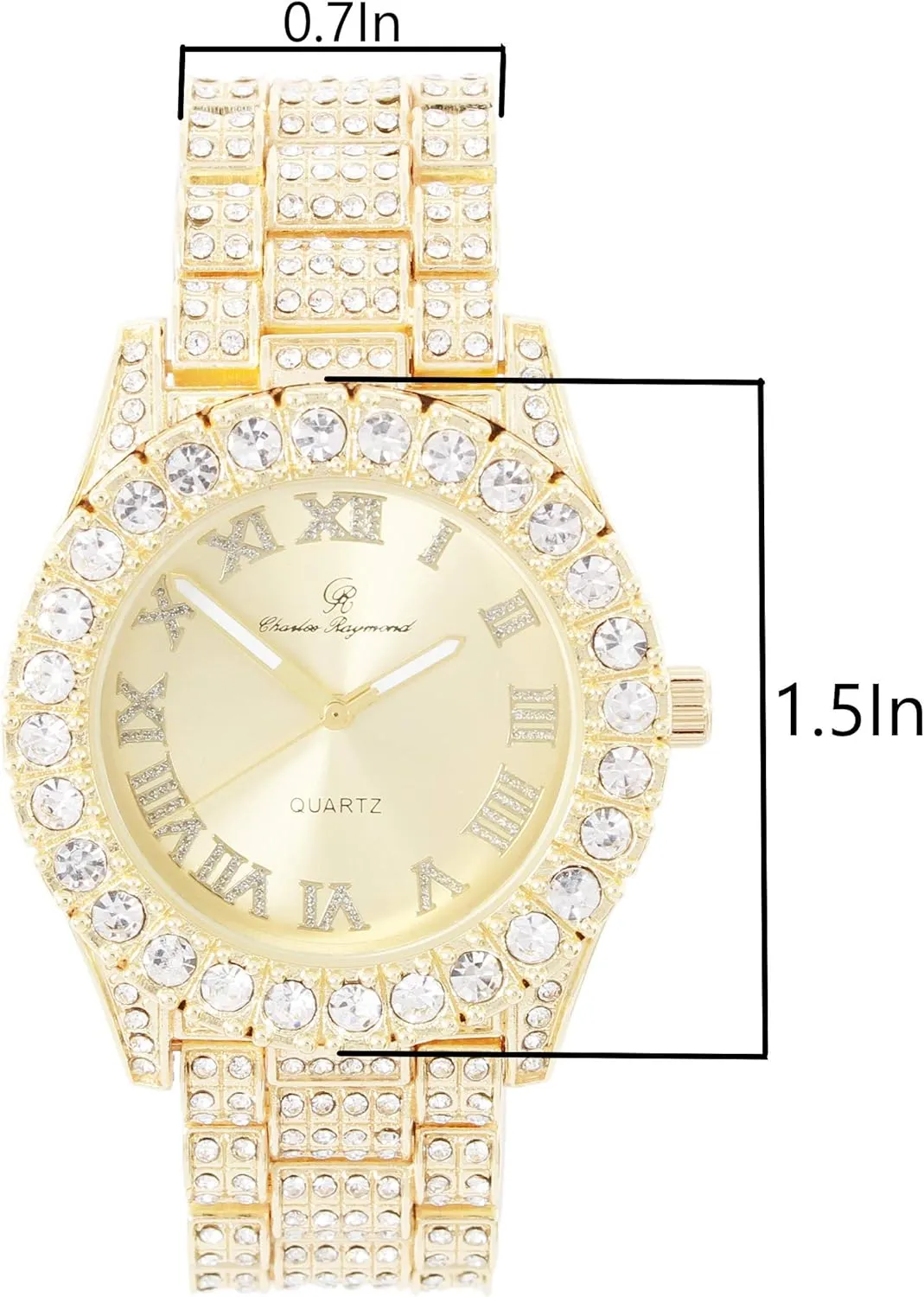 Charles Raymond Women's Big Rocks Bezel Colored Dial with Roman Numerals Fully Iced Out Watch - ST10327LA