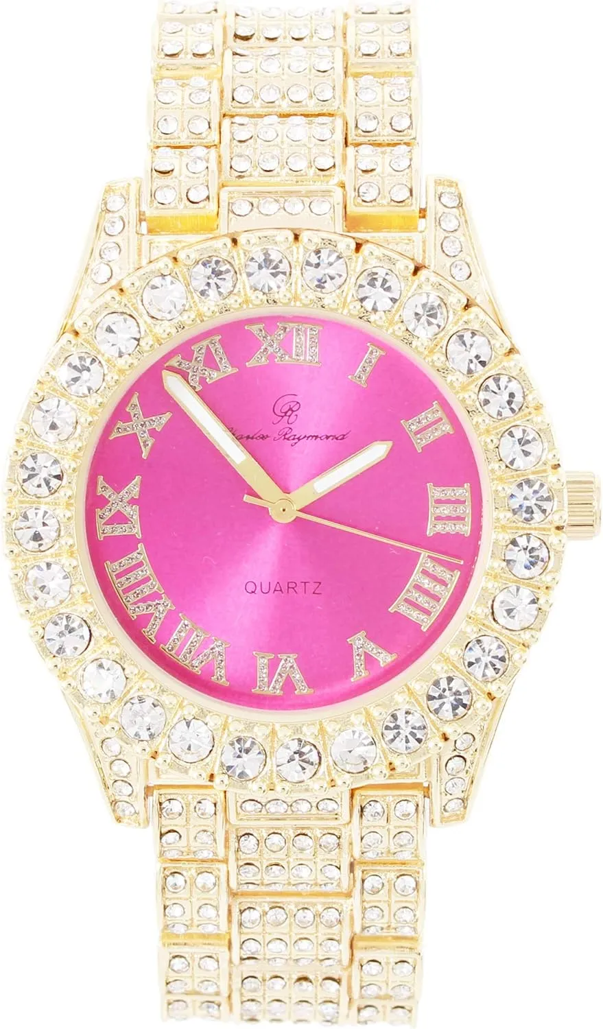 Charles Raymond Women's Big Rocks Bezel Colored Dial with Roman Numerals Fully Iced Out Watch - ST10327LA