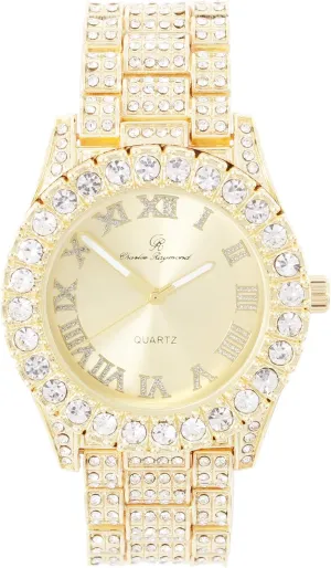 Charles Raymond Women's Big Rocks Bezel Colored Dial with Roman Numerals Fully Iced Out Watch - ST10327LA