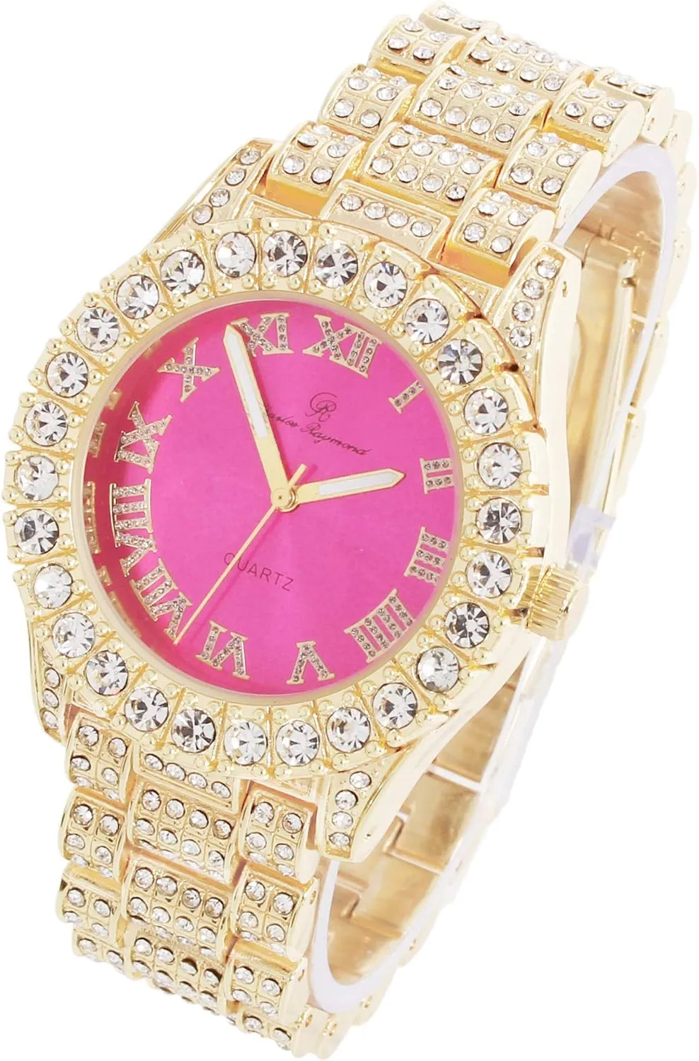 Charles Raymond Women's Big Rocks Bezel Colored Dial with Roman Numerals Fully Iced Out Watch - ST10327LA