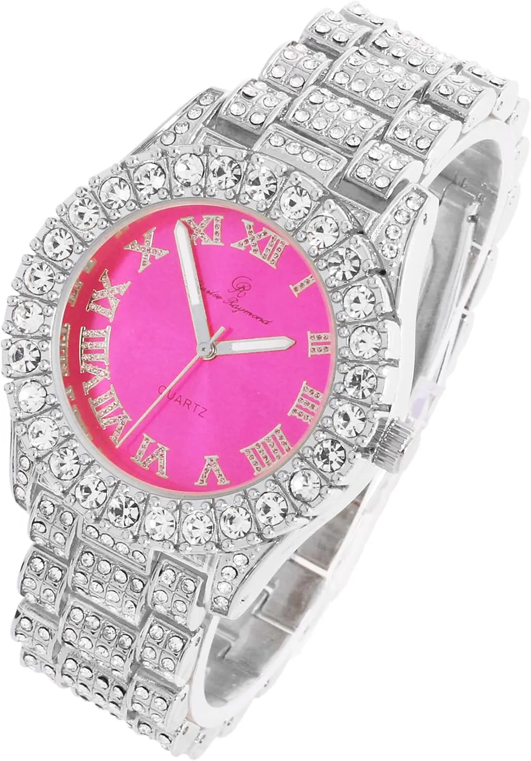 Charles Raymond Women's Big Rocks Bezel Colored Dial with Roman Numerals Fully Iced Out Watch - ST10327LA