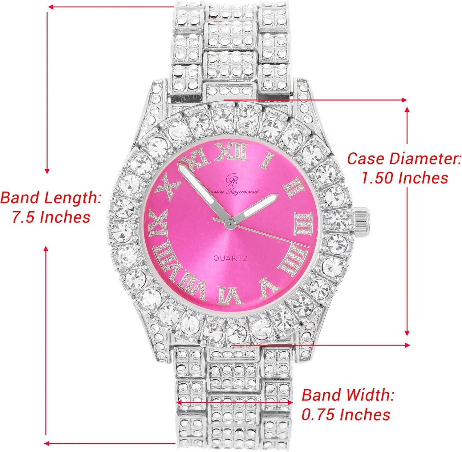 Charles Raymond Women's Big Rocks Bezel Colored Dial with Roman Numerals Fully Iced Out Watch - ST10327LA