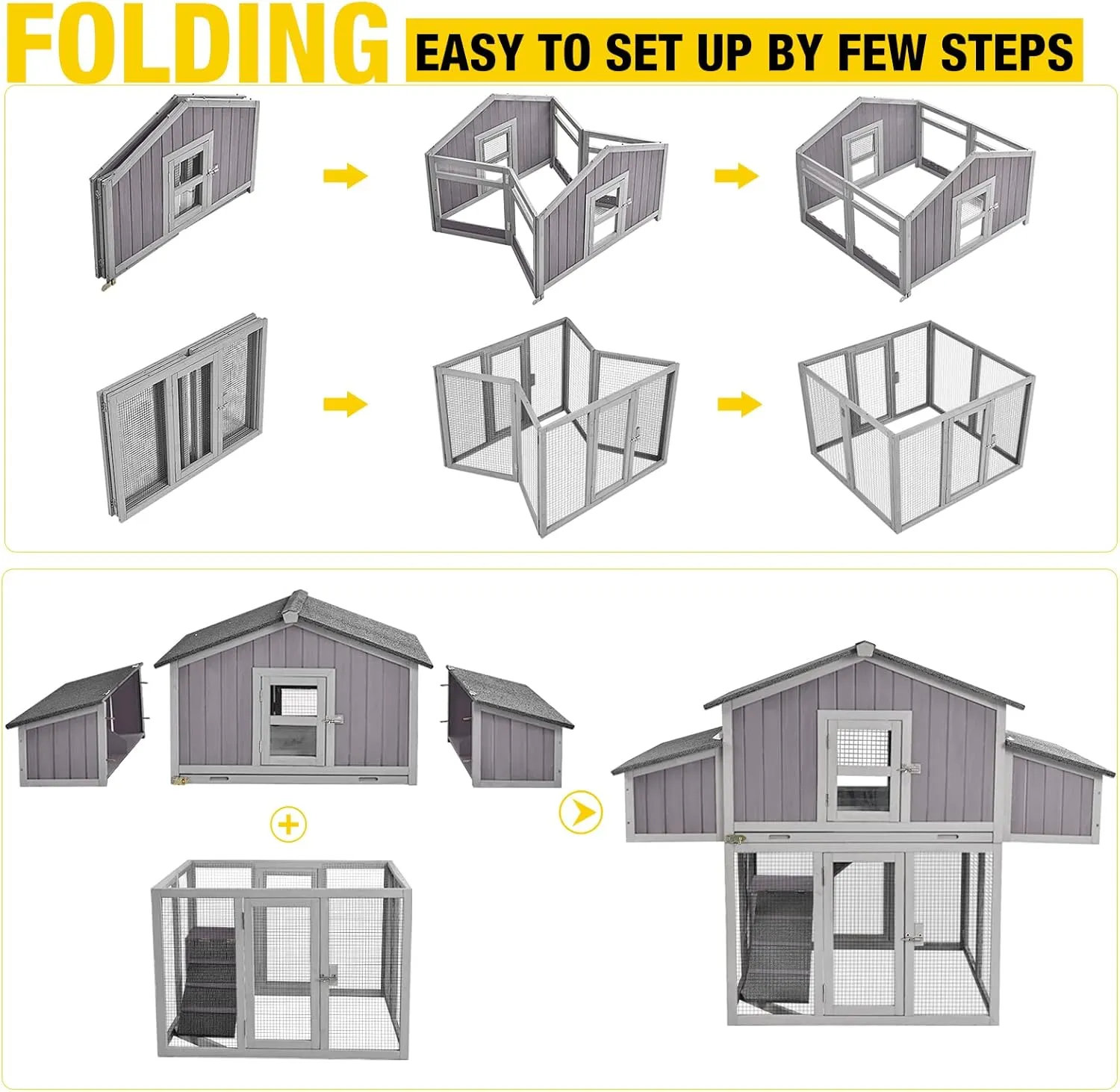Chicken Coop Portable Chicken House with Metal Edge Easy to Set Up by Few Steps Wooden Poultry Cage with Large Nesting Box,Multi-Levels,26ft²