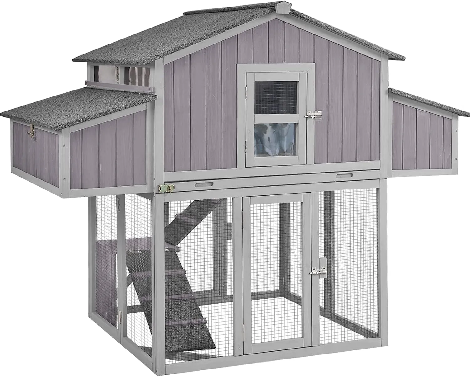 Chicken Coop Portable Chicken House with Metal Edge Easy to Set Up by Few Steps Wooden Poultry Cage with Large Nesting Box,Multi-Levels,26ft²