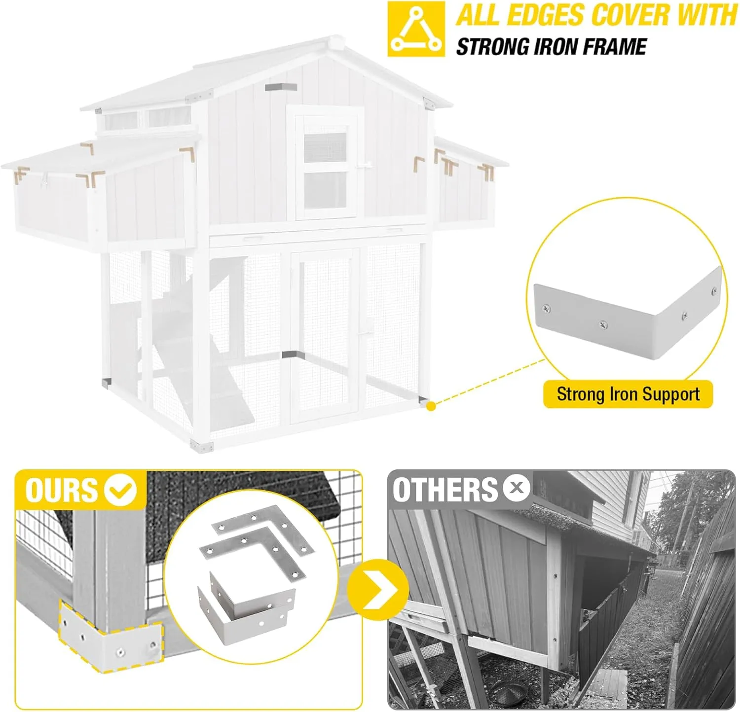 Chicken Coop Portable Chicken House with Metal Edge Easy to Set Up by Few Steps Wooden Poultry Cage with Large Nesting Box,Multi-Levels,26ft²