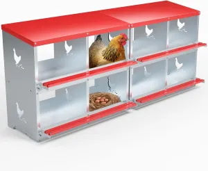 Chicken Nesting Boxes - 8 Compartment Metal Poultry Nest Box Wall Mount for Chickens, Hens, Ducks - Easy Egg Collection - Large Vented Holes Chicken Coop Equipment (8 Compartment)