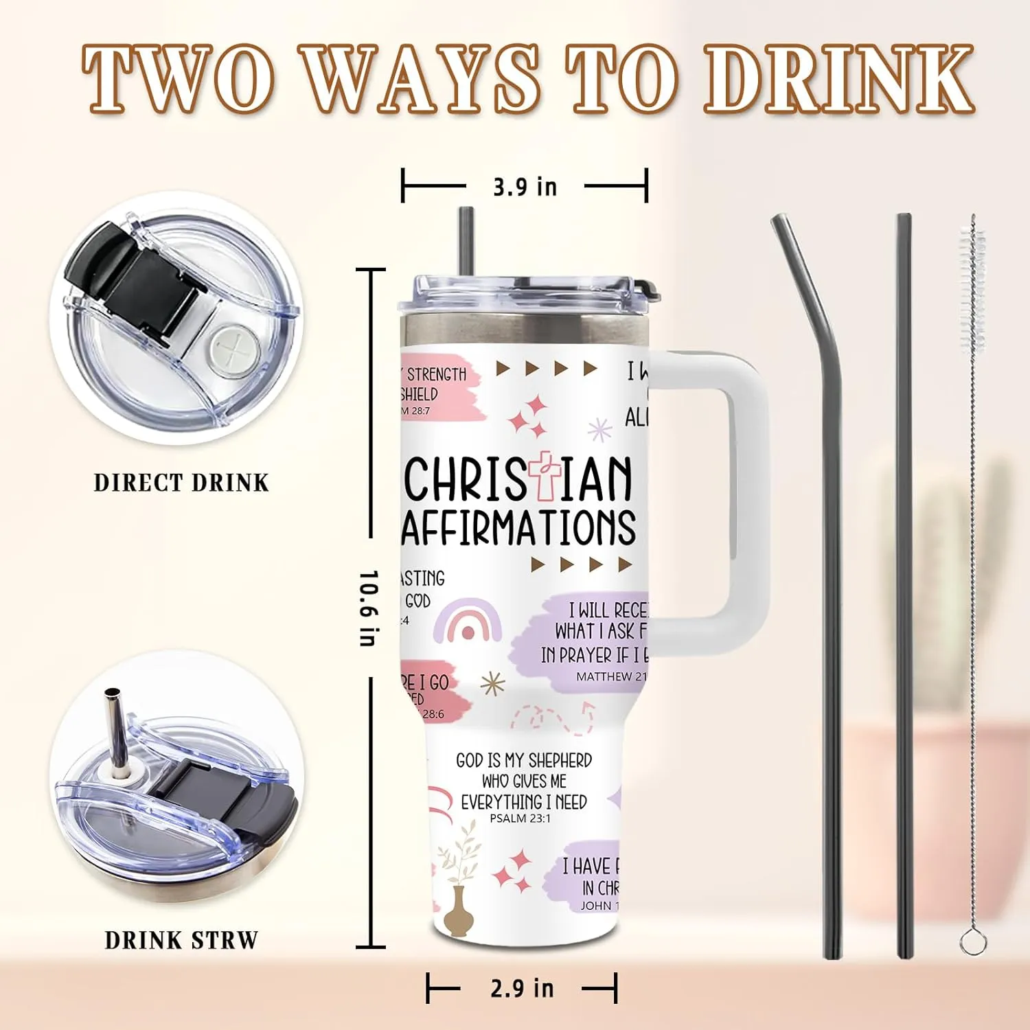 Christmas Gifts for Women, Religious Tumbler for Women on Christmas, Inspirational Birthday Gifts for Mom Wife Sister, Bible Verse 40 Oz Tumbler with Handle