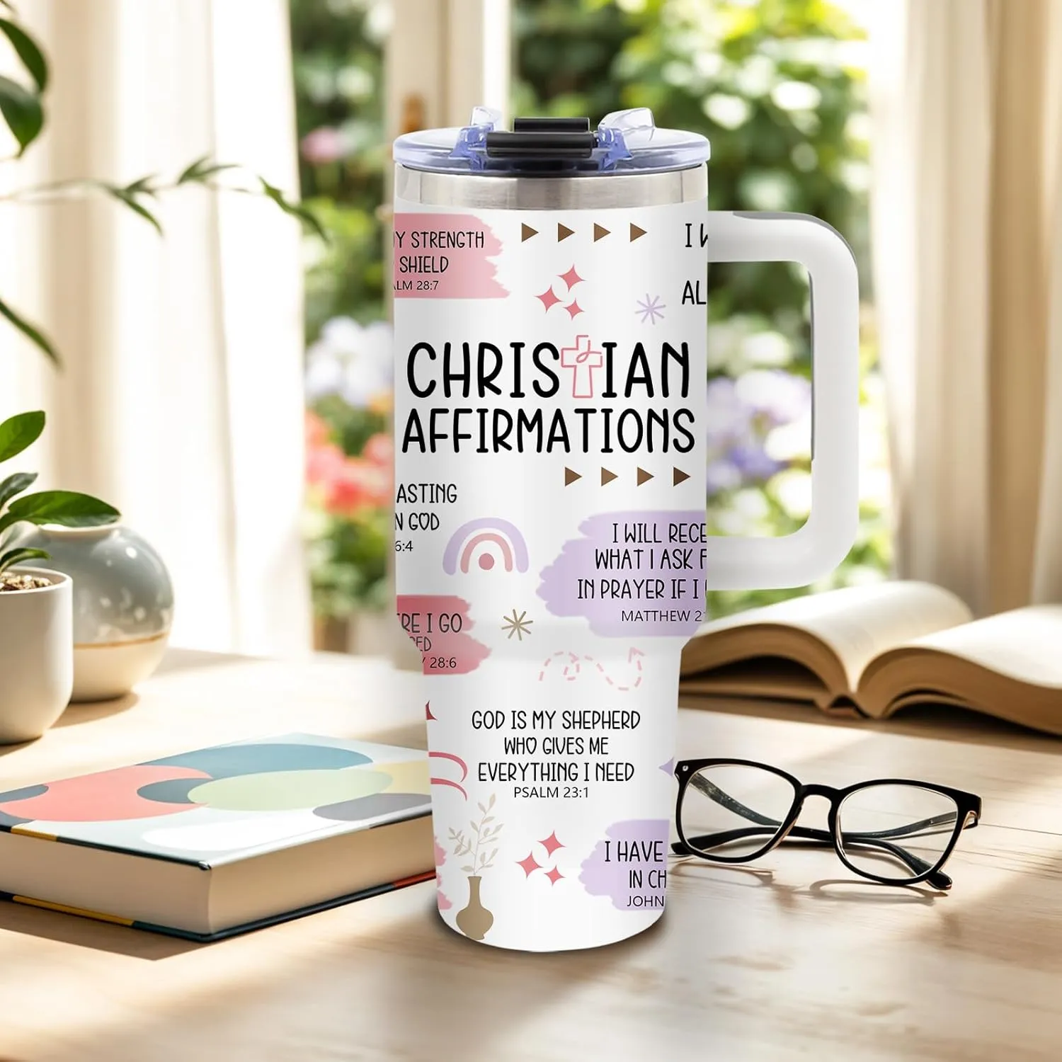 Christmas Gifts for Women, Religious Tumbler for Women on Christmas, Inspirational Birthday Gifts for Mom Wife Sister, Bible Verse 40 Oz Tumbler with Handle