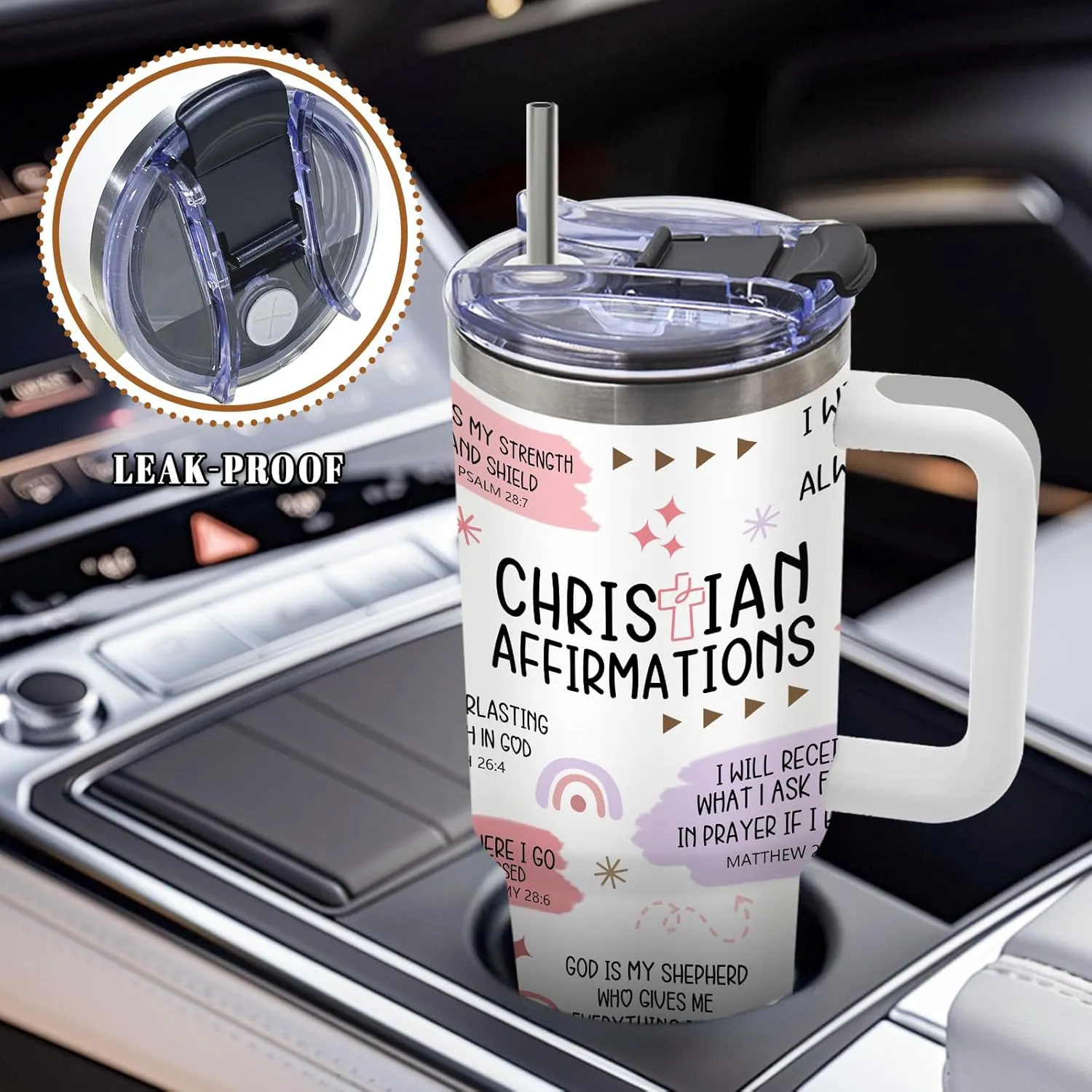 Christmas Gifts for Women, Religious Tumbler for Women on Christmas, Inspirational Birthday Gifts for Mom Wife Sister, Bible Verse 40 Oz Tumbler with Handle