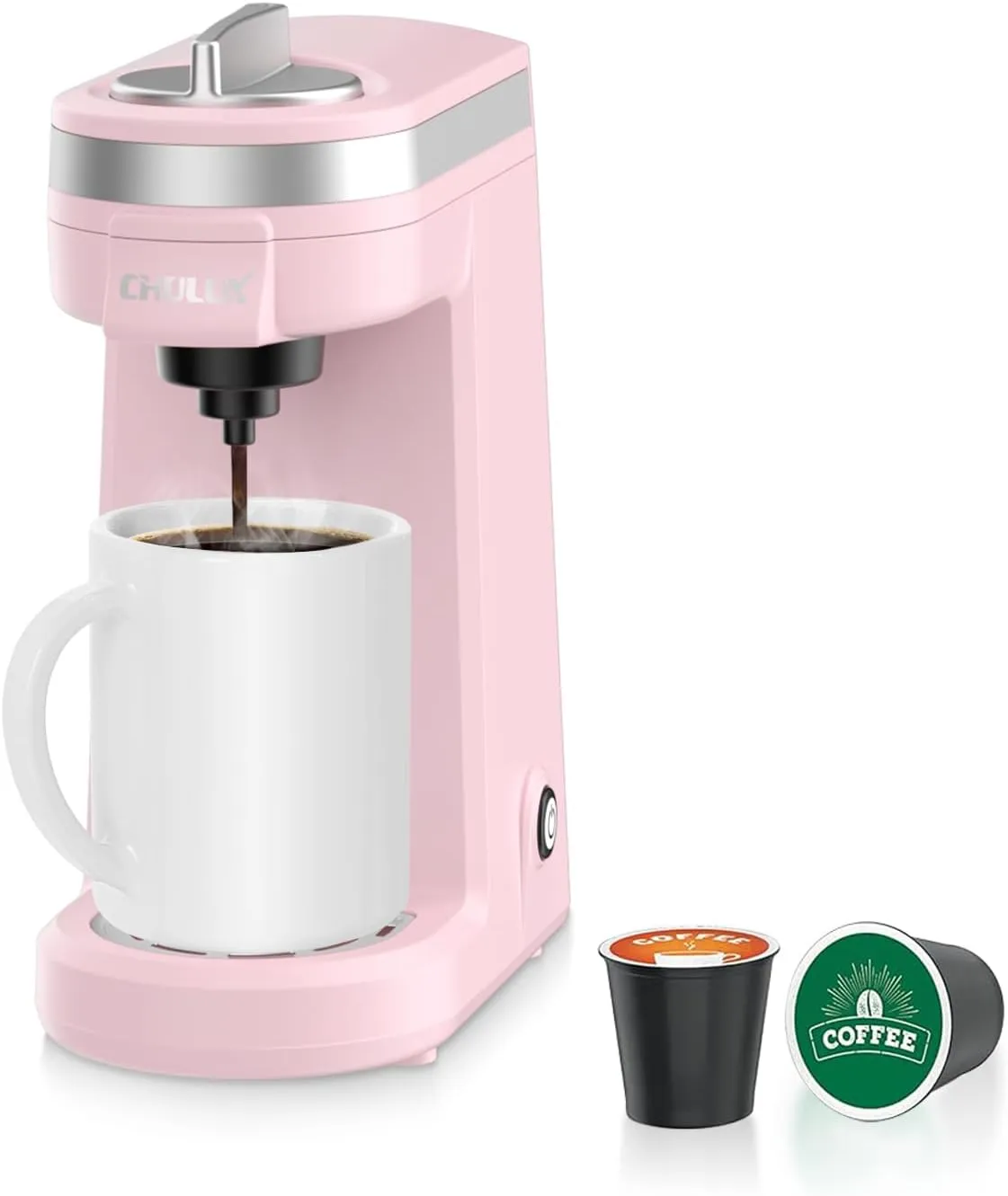 CHULUX Mini Single Cup Coffee Maker for K Capsule, One Cup Coffee Machine for Travel, Fast Brewing, Pink