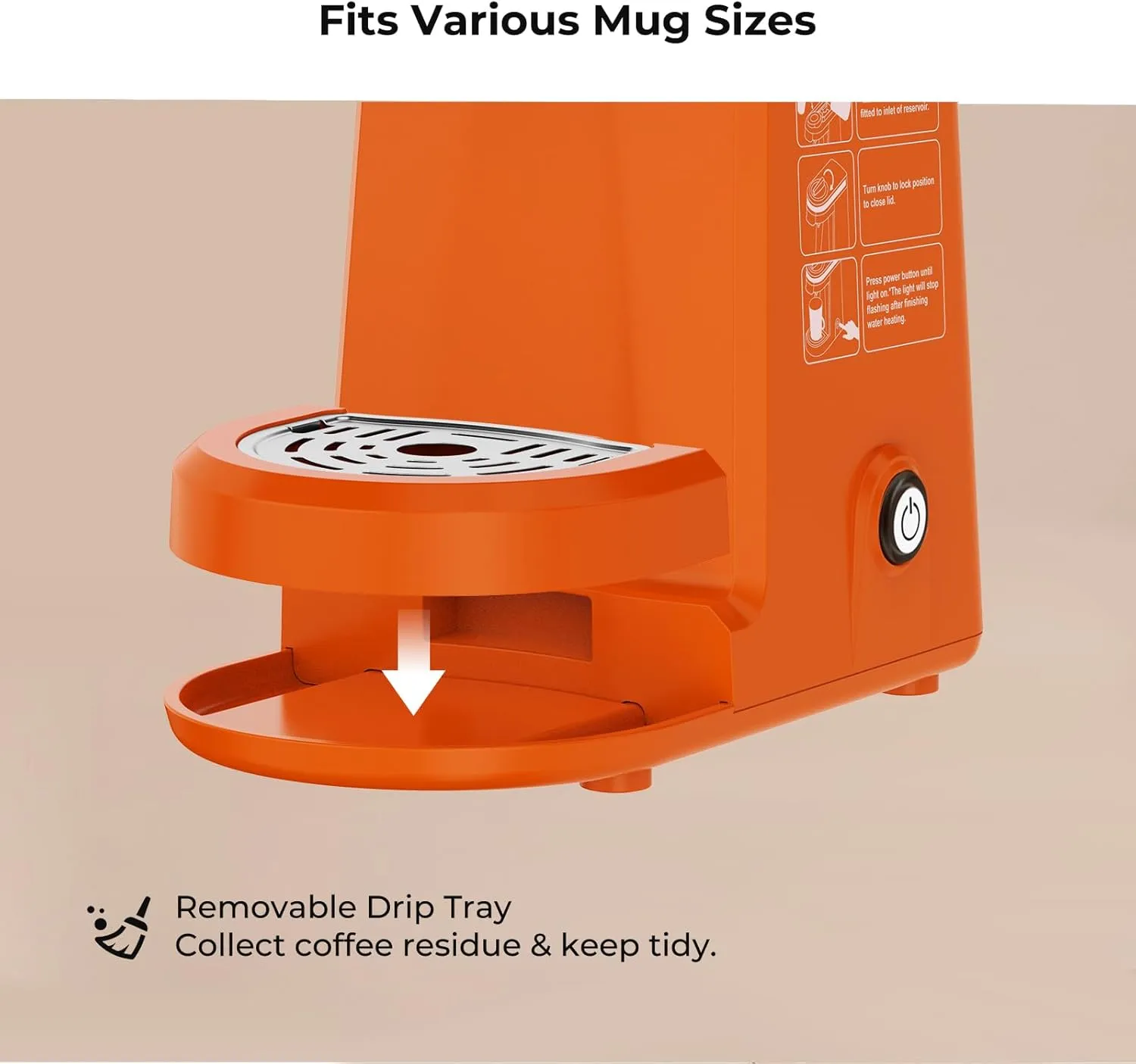 CHULUX Single Serve Coffee Maker for K Capsule, Mini Coffee Maker for One Cup Americano, Lightweight Pod Coffee Machine, Orange