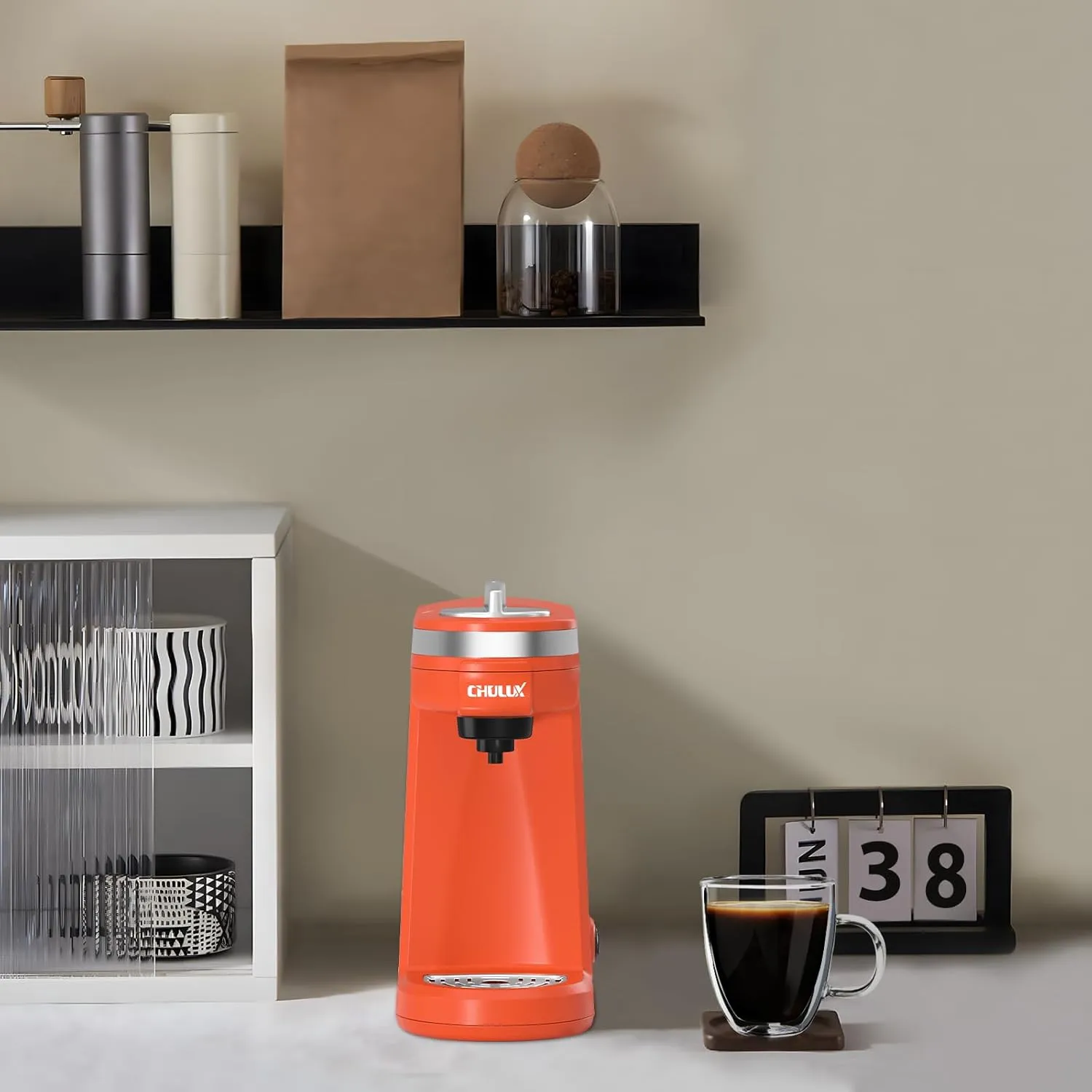 CHULUX Single Serve Coffee Maker for K Capsule, Mini Coffee Maker for One Cup Americano, Lightweight Pod Coffee Machine, Orange