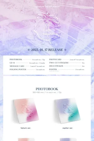 cignature My Little Aurora 3rd EP Album Jupiter Version 1p Folding Poster On Pack 72p PhotoBook 1p Message Card 2p PhotoCard 1ea 2Cut Sticker 1ea Deco Sticker Tracking Sealed