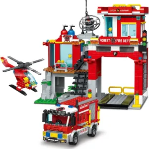 City Fire Rescue Building Set with Fire Station, Truck & Helicopter,737pcs Toy for Boys 6 